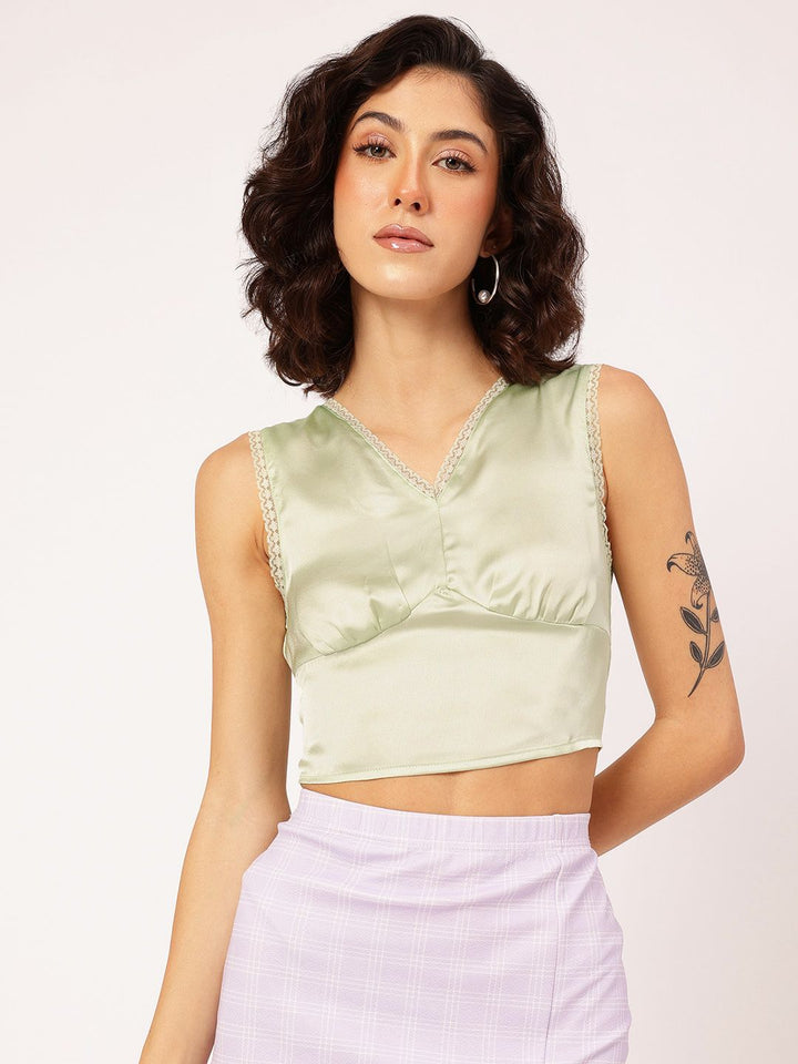 DressBerry Femme Fatale Tie-Up Open Back Satin Empire Crop Top