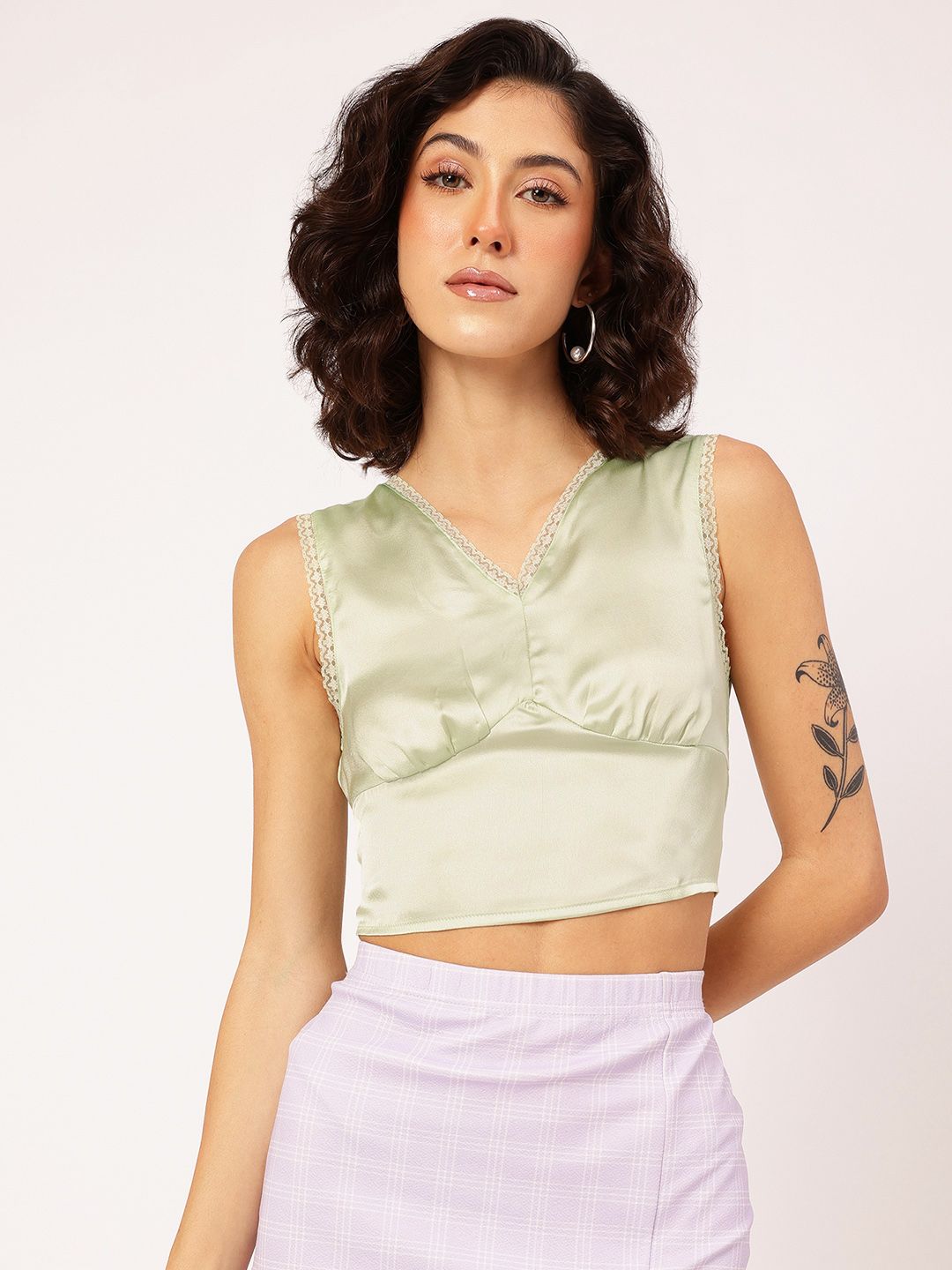 DressBerry Femme Fatale Tie-Up Open Back Satin Empire Crop Top