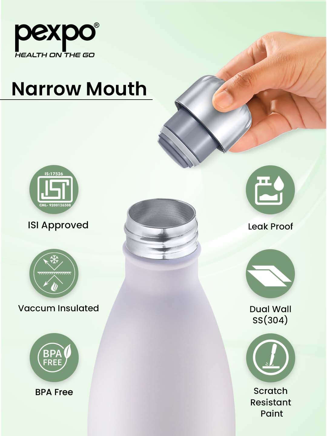Pexpo ELECTRO ISI Certified Thermosteel 980ml 24 Hrs Hot & Cold Green&Purple Water Bottle