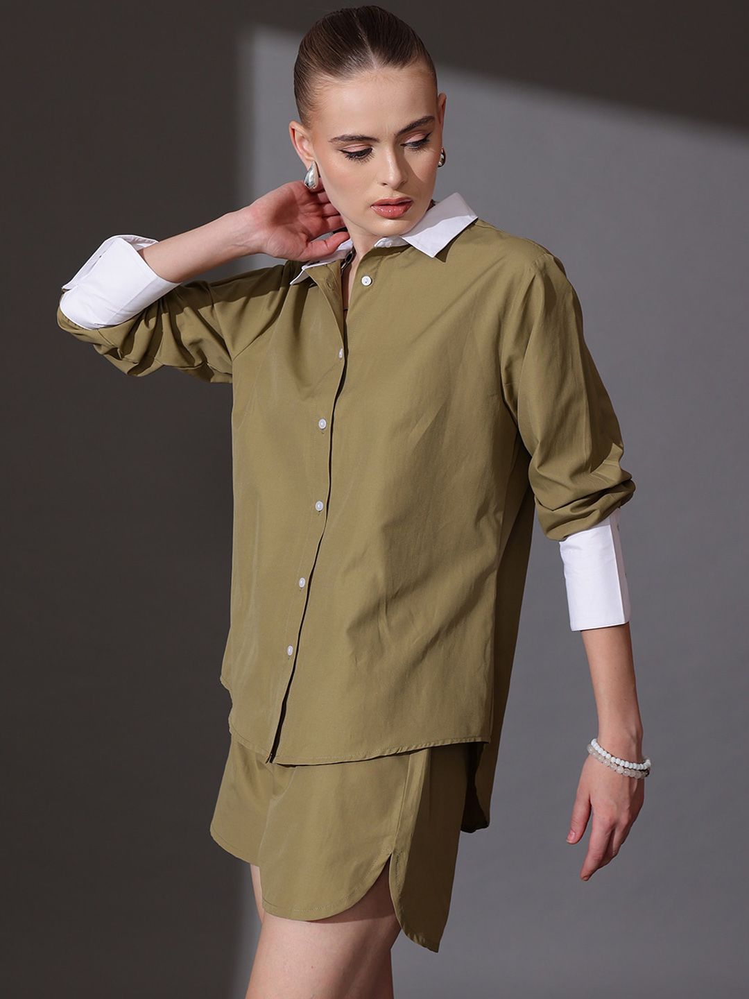 STREET 9 Solid Pure Cotton Shirt & Shorts Co-Ord Set