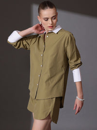 STREET 9 Solid Pure Cotton Shirt & Shorts Co-Ord Set