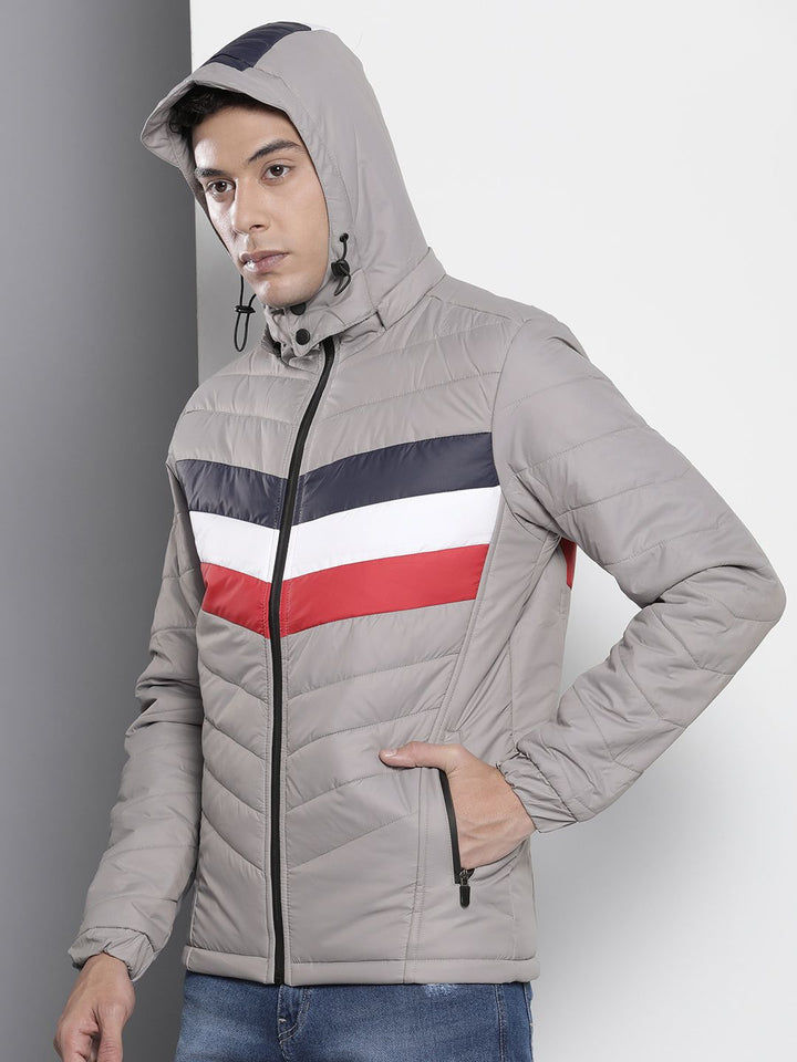 The Indian Garage Co Men Colourblock Puffer Jacket with Detachable Hood