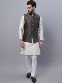 SOJANYA Kurta Kerja Benang Biasa Motif Etnik Bersulam Dengan Jaket Churidar & Nehru