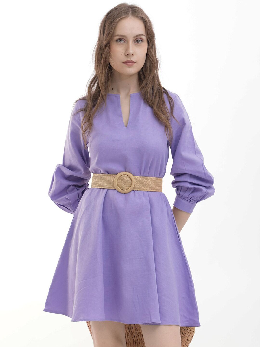 RAREISM Puff Sleeve Fit & Flare Mini Dress Comes with a belt