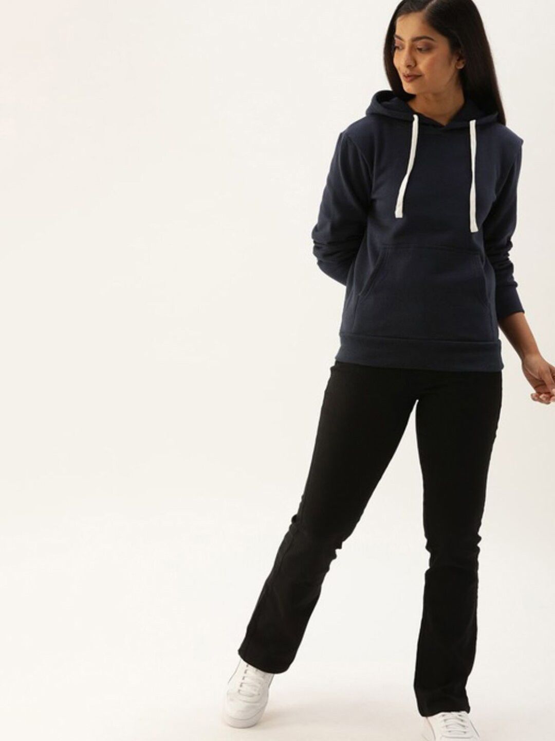 Campus Sutra Women Navy Blue Hooded Sweatshirt