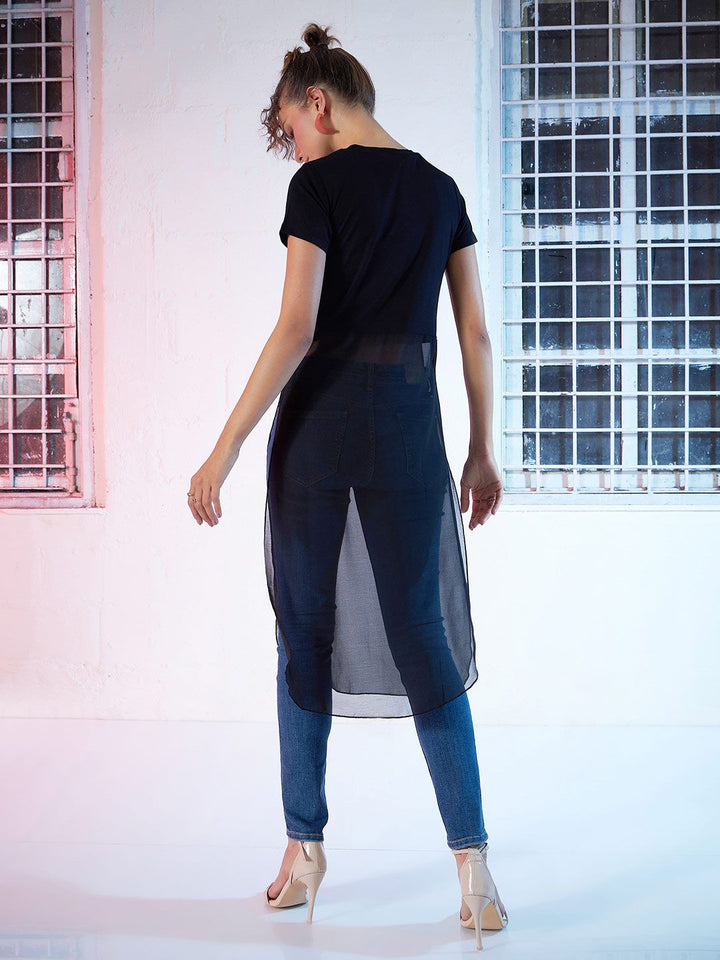 SASSAFRAS Black Semi-Sheer Longline A-Line Top