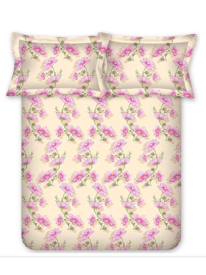 BOMBAY DYEING Pink & Beige Floral Pure Cotton 140 TC Queen Bedsheet Set 2.28 x 2.54 Mts