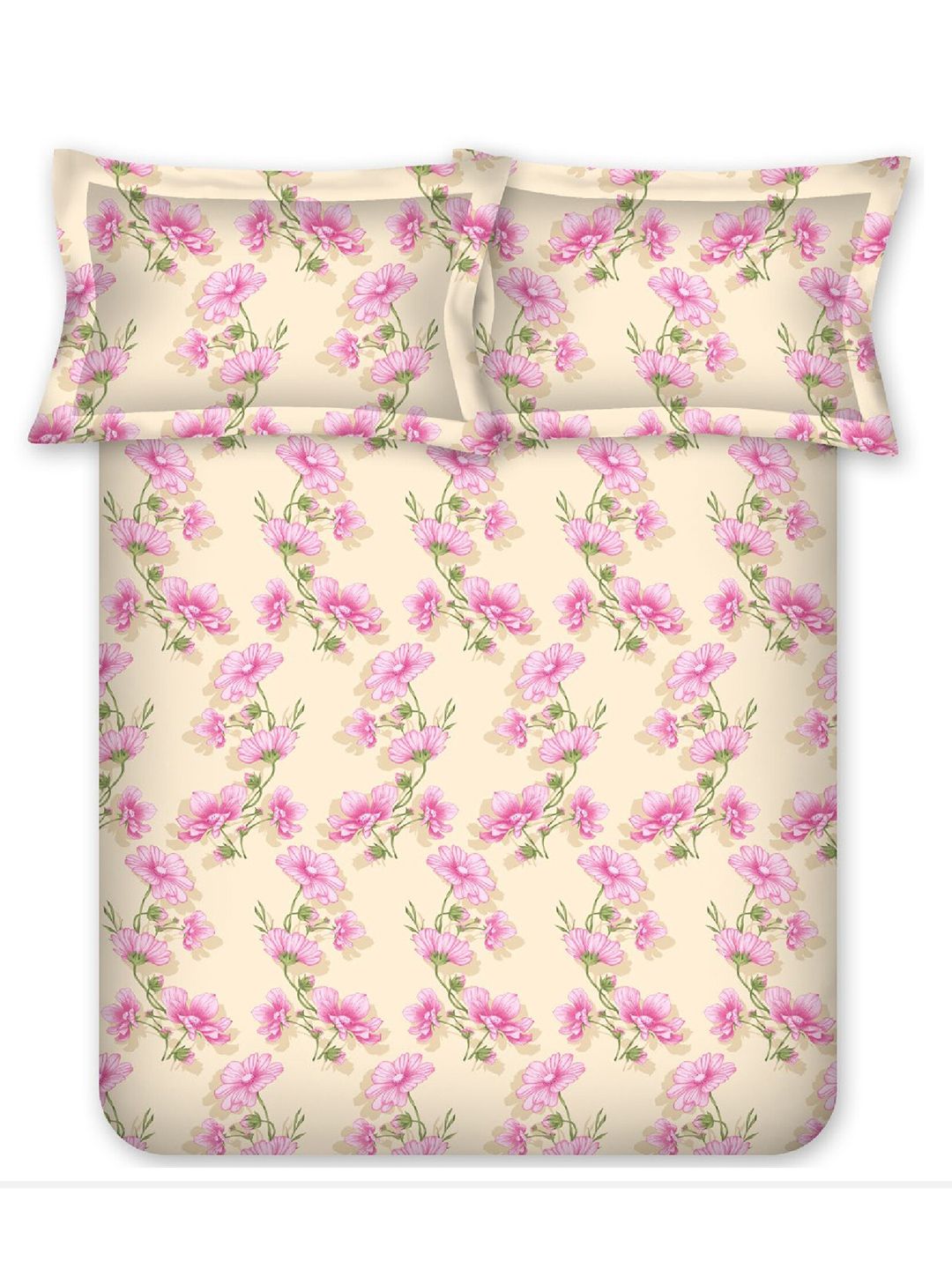 BOMBAY DYEING Pink & Beige Floral Pure Cotton 140 TC Queen Bedsheet Set 2.28 x 2.54 Mts
