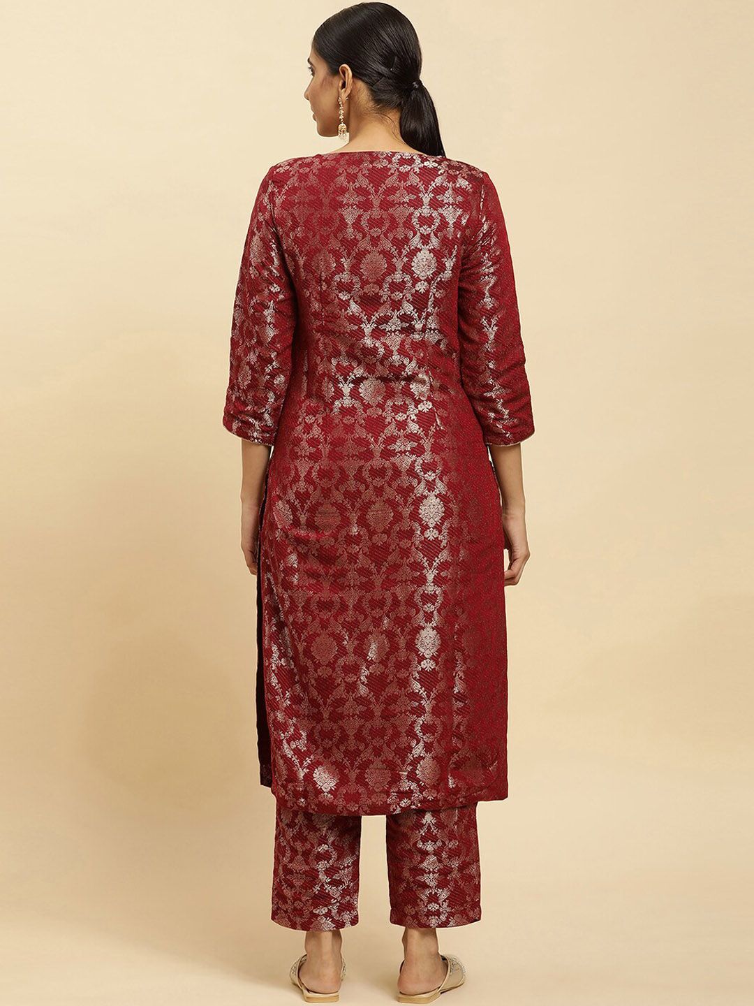W Festive Floral Print Rayon Kurta With Straight Pant