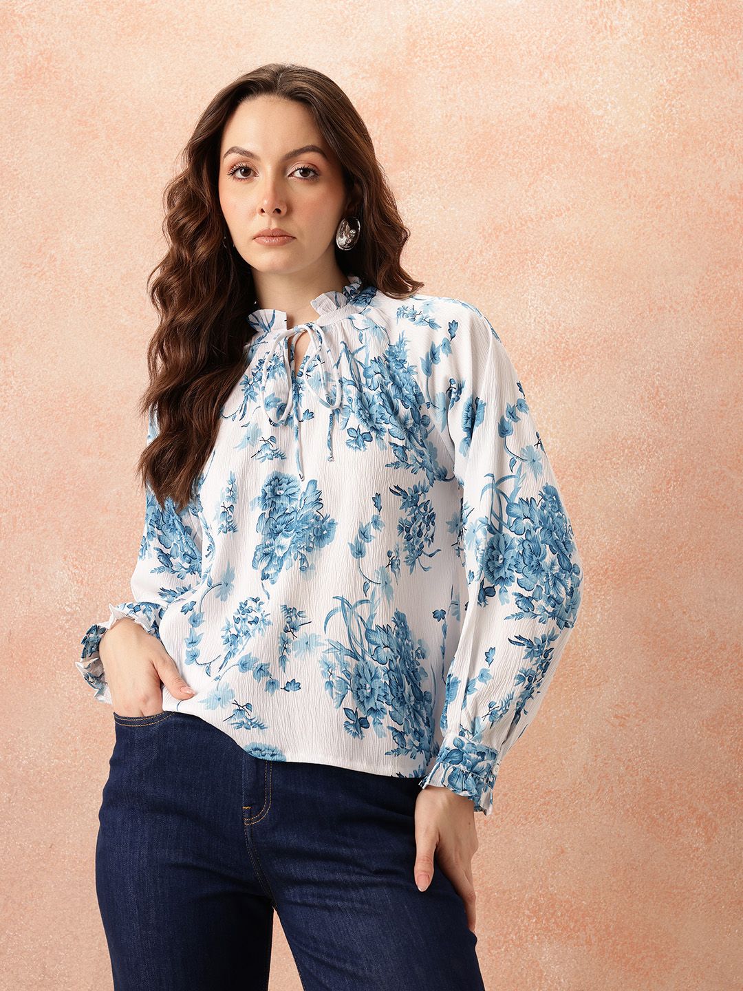 all about you Floral Print Tie-Up Neck Top