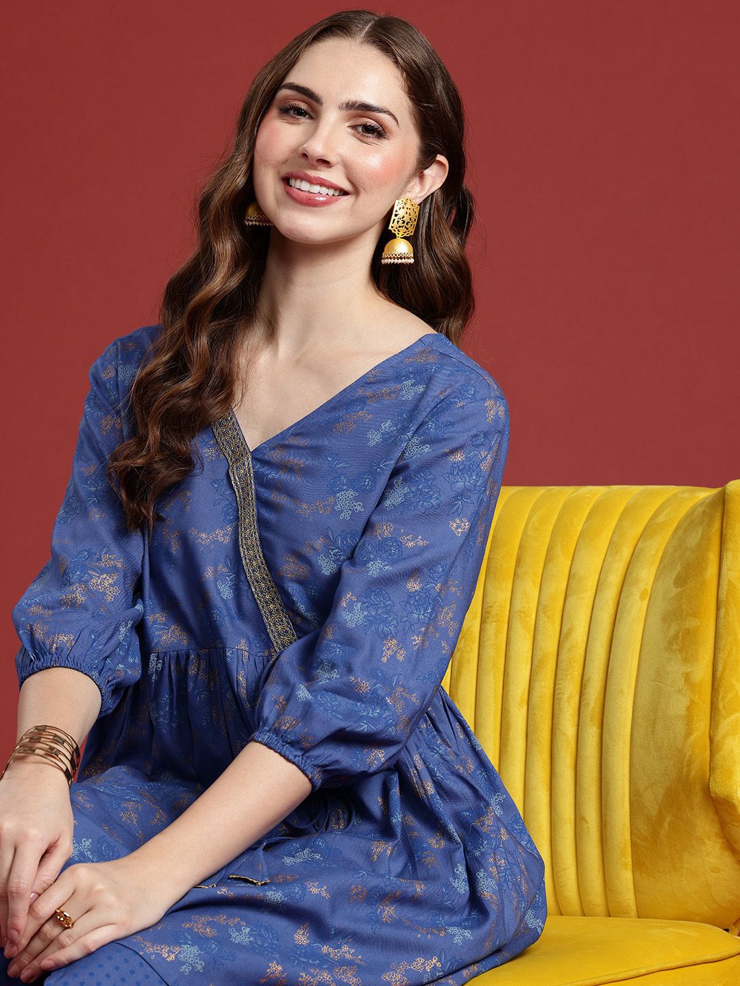 Anouk Women Floral Printed Angrakha Kurta With Dhoti Pants