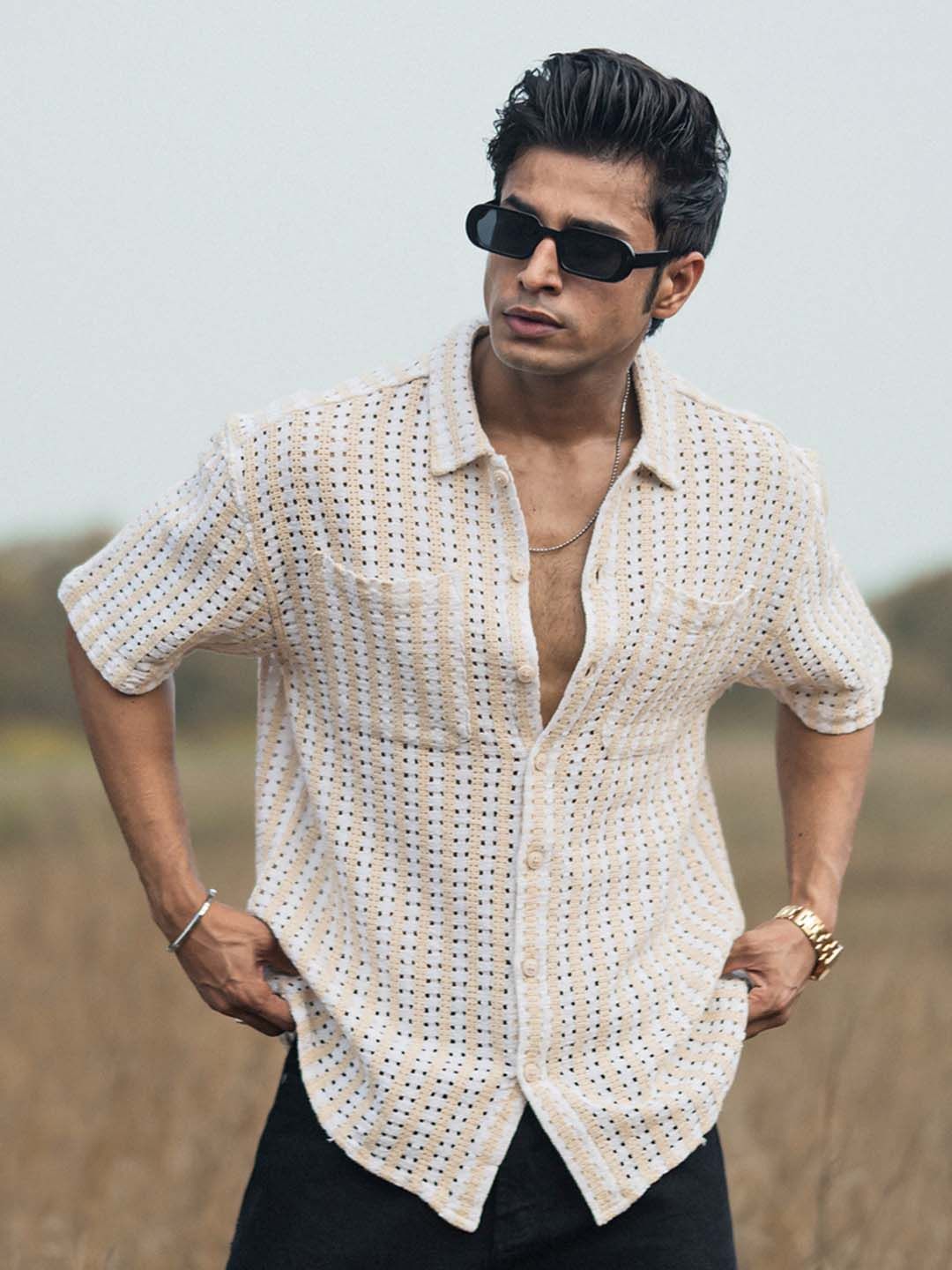 Powerlook Men Semi Sheer Oversized Casual Shirt