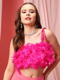 STREET 9 Fuchsia Shoulder Straps Feather Bralette Crop Top