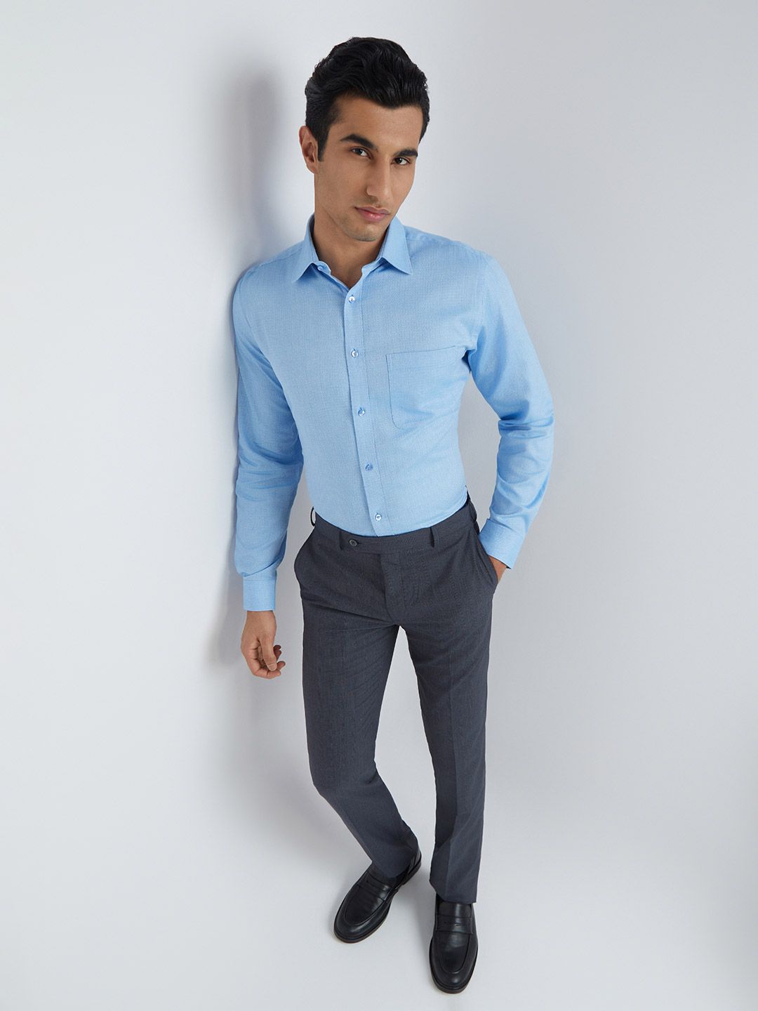 Raymond Men Slim Fit Pure Cotton Self Design Formal Shirt