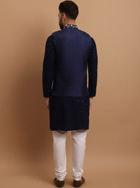 SOJANYA Ethnic Embroidered Sequinned Pure Cotton Kurta & Churidar With Nehru Jacket