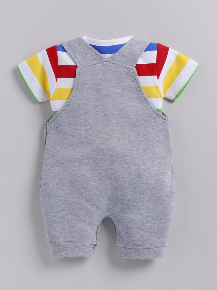 Moms Love Infant Boys Pure Cotton Dungaree With Striped T-Shirt