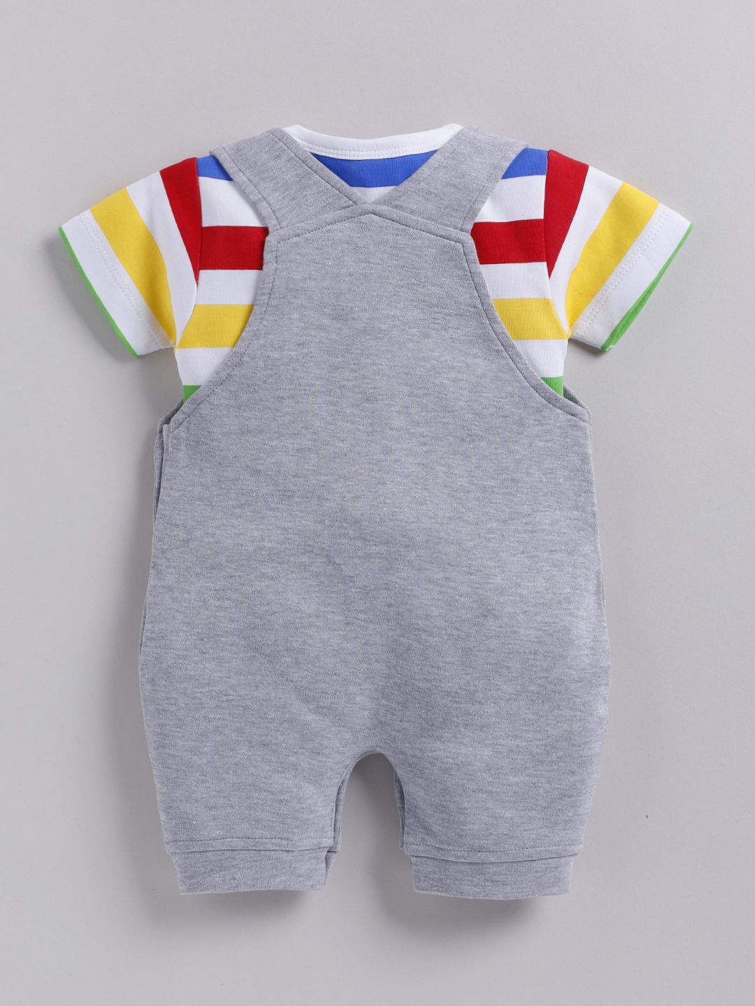 Moms Love Infant Boys Pure Cotton Dungaree With Striped T-Shirt