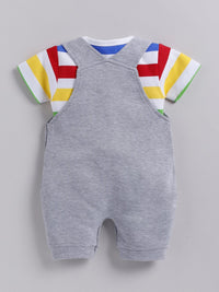 Moms Love Infant Boys Pure Cotton Dungaree With Striped T-Shirt