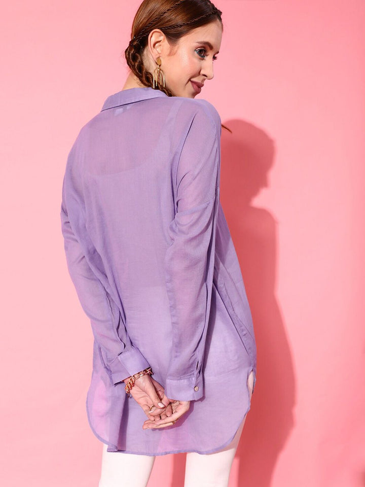 STREET 9 Women Lavender Solid Oversize Shirt
