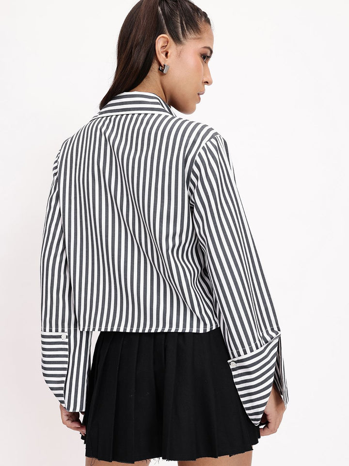 DressBerry Striped Story Slit Sleeves Season Shirt