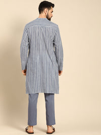 Anouk Men White Printed Pure Cotton Kurta with Trousers