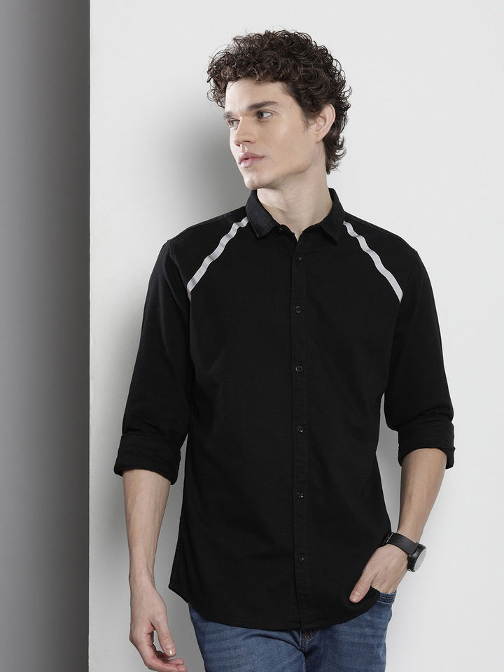 The Indian Garage Co Men Black Casual Shirt with Reflective Strips