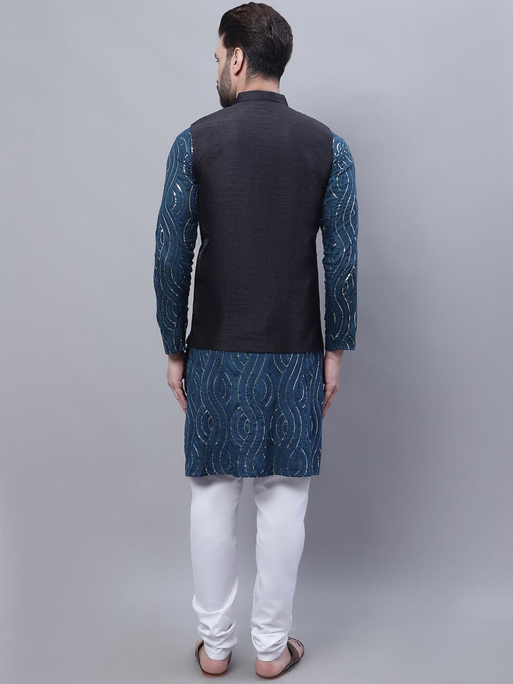 SOJANYA Embroidered Sequinned Pure Cotton Kurta and Churidar with Nehru Jacket