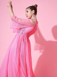 STREET 9 Women Floral Halter Neck Net Maxi Dress