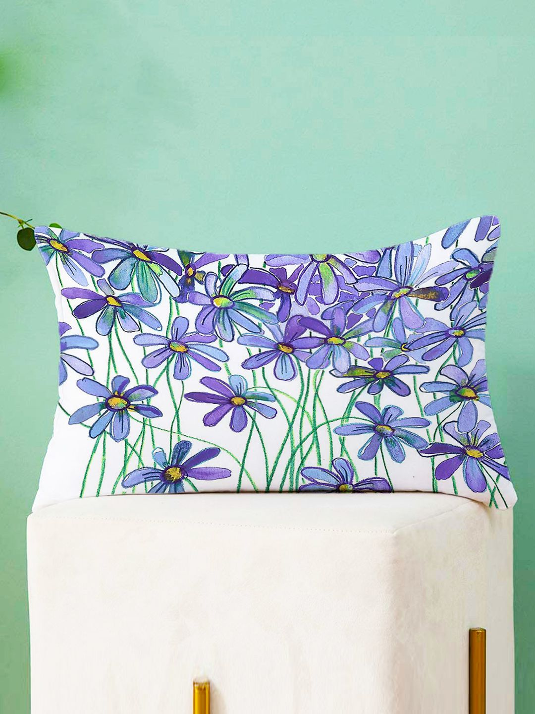 STITCHNEST Set of 2 Blue & Green Floral Rectangle Cushion Covers