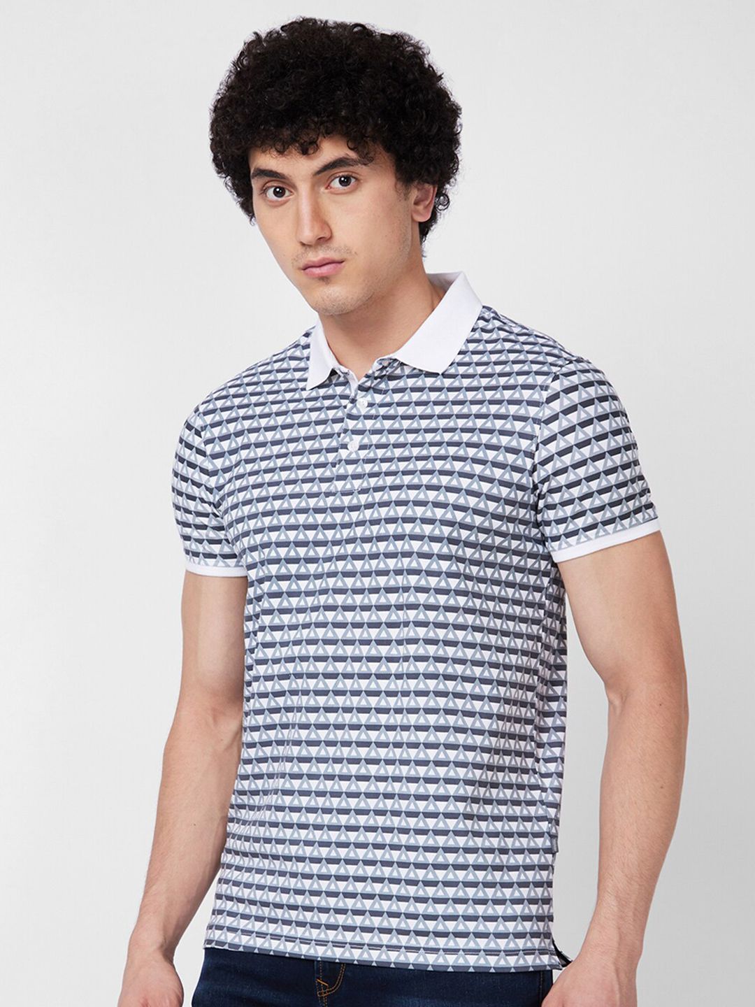 SPYKAR Geometric Printed Polo Collar Cotton Slim Fit T-shirt