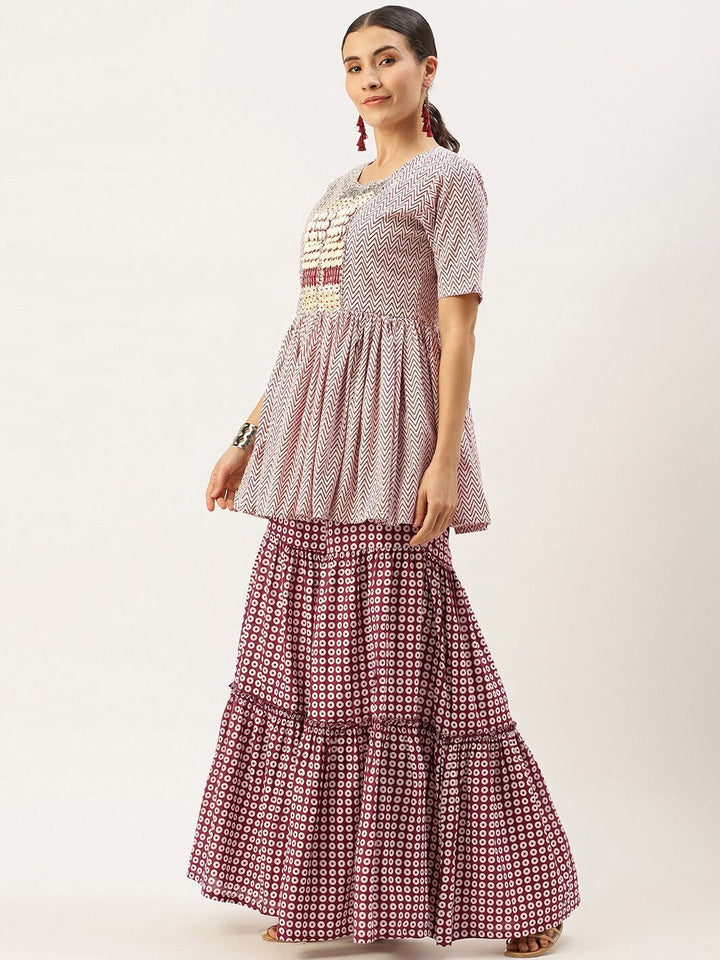 KALINI Geometric Printed Pure Cotton Kurta With Sharara