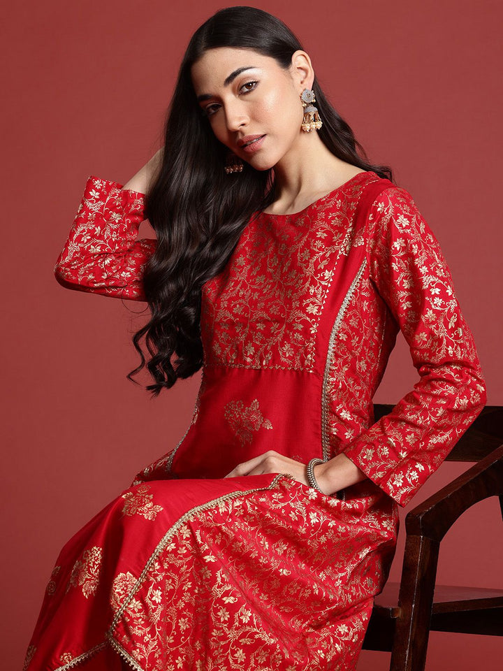 Anouk Foil Print Floral Kurta with Trousers