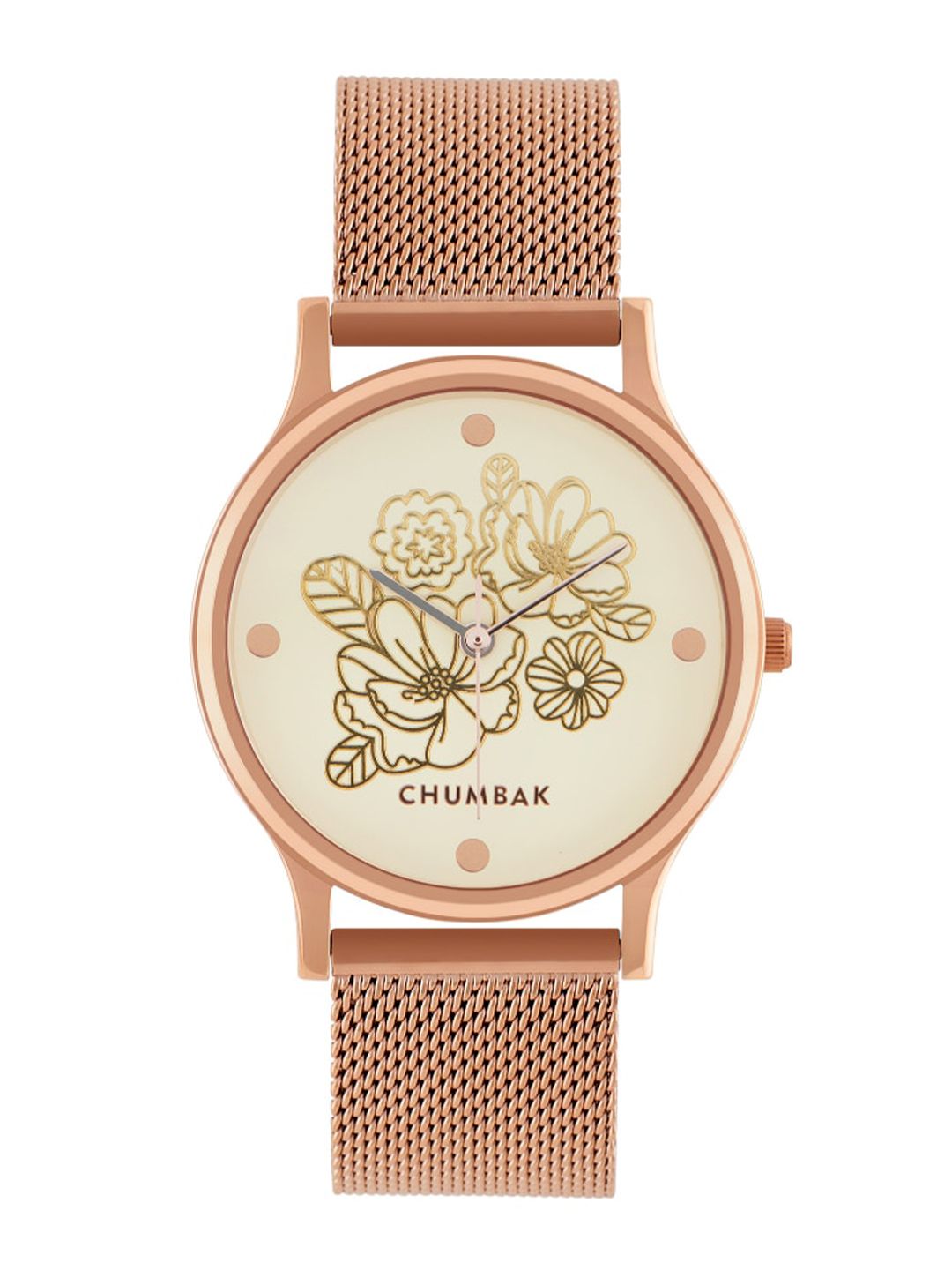 Teal oleh Chumbak Women White Brass Dail Dial & Rose Watch Analogi berlapis Emas
