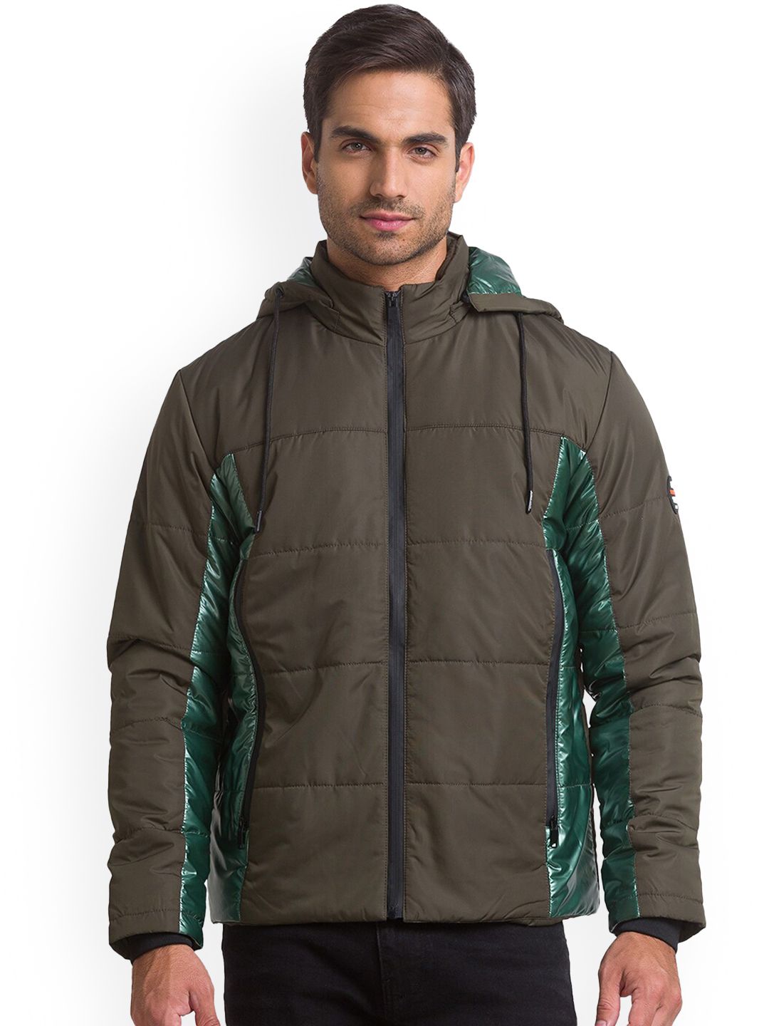 Being Human Men Olive Green Striped Longline Tailored Jacket