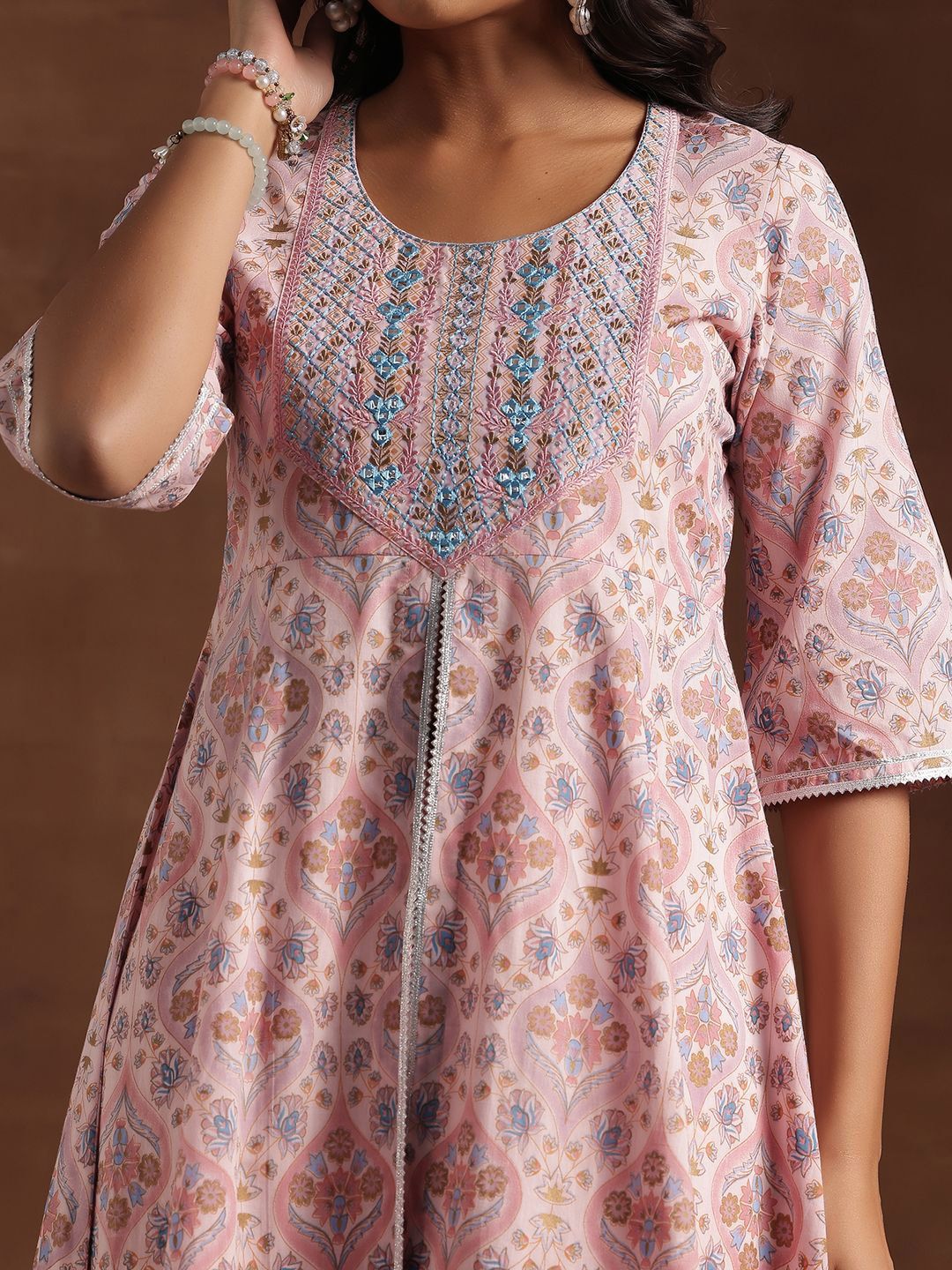 Libas Floral Printed Panelled Gotta Patti Pure Cotton Kurta with Palazzos & Dupatta