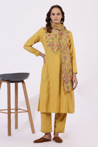 W Floral Embroidered Sequinned V-Neck A-Line Kurta With Trousers & Dupatta