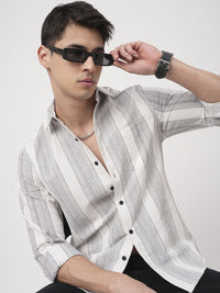 VASTRADO Men Classic Fit Spread Collar Vertical Striped Cotton Casual Shirt
