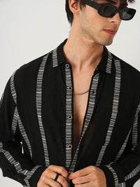 VASTRADO Men Classic Cutaway Collar Vertical Striped Cotton Slim Fit Casual Shirt