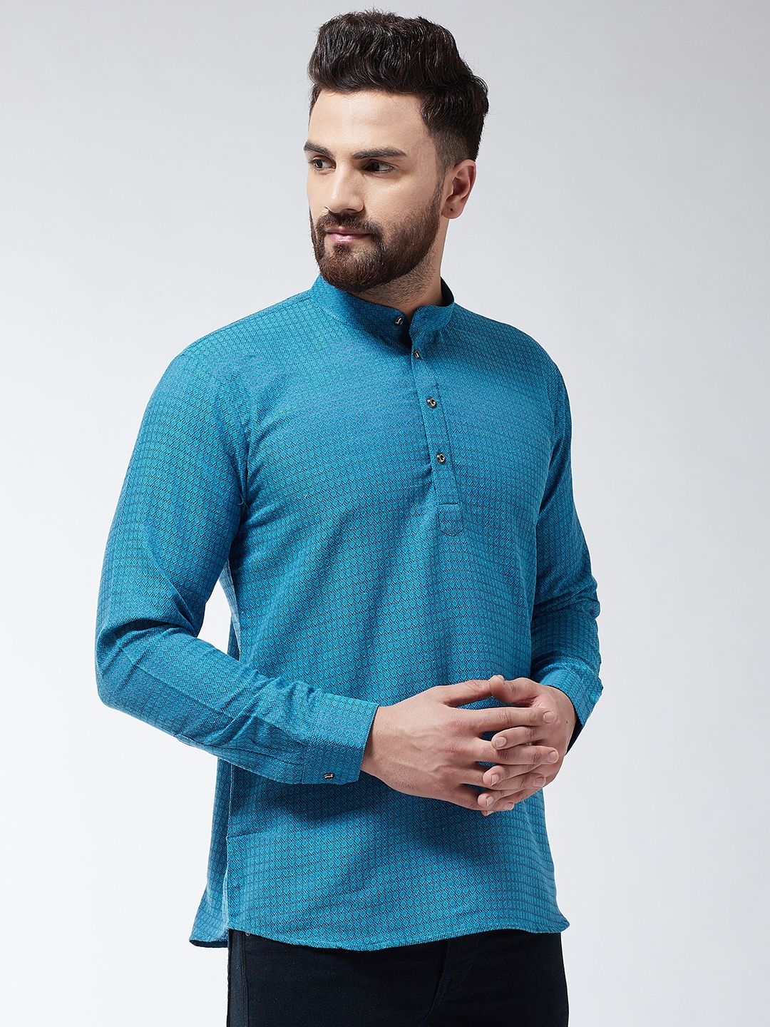 SOJANYA Men Blue Woven Design Straight Kurta