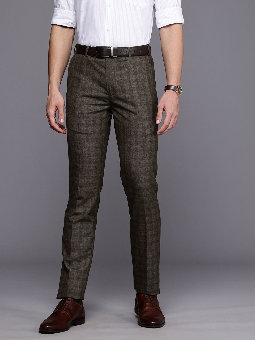 Raymond Men Checked Slim Fit Formal Trousers