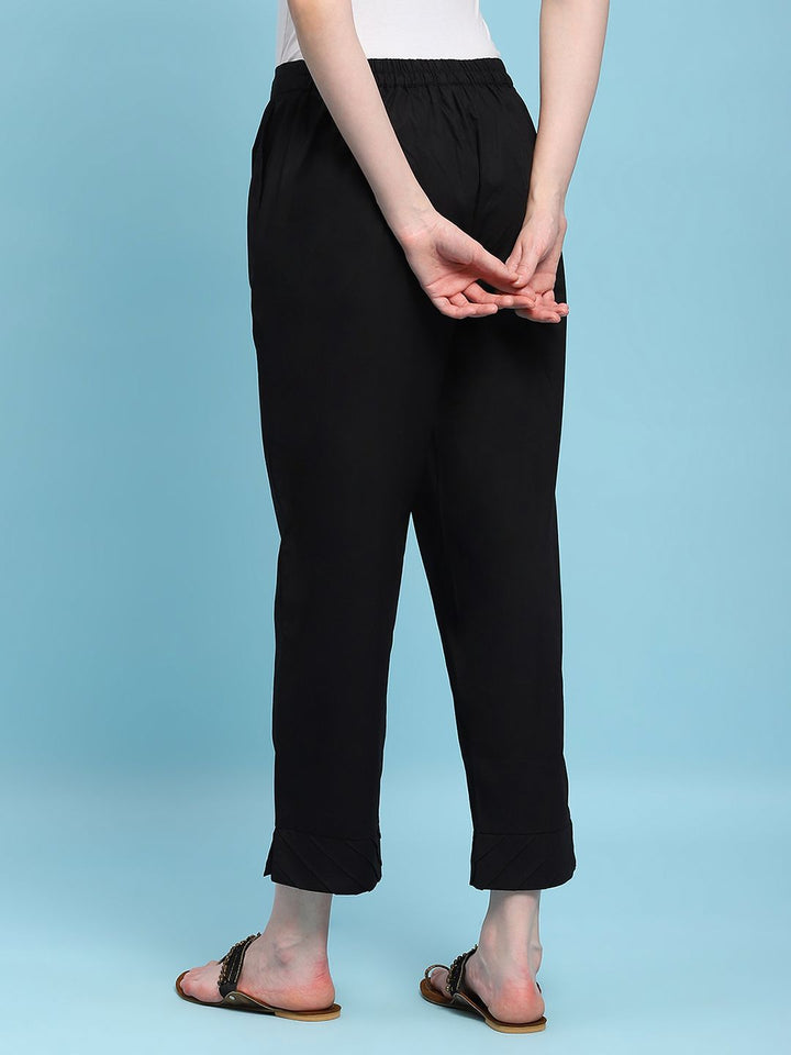 House of Chikankari Women Black Cotton Solid Pant