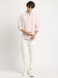 THE BEAR HOUSE Men Striped Slim Fit Casual Shirt with Button-Down Collar and Long Sleeves