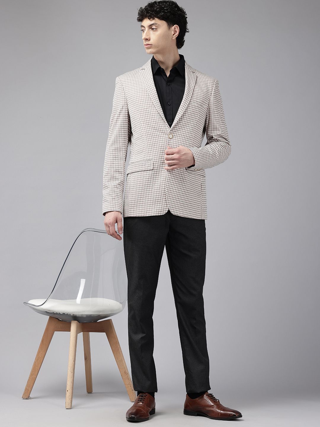 Park Avenue Houndstooth Checked Slim Fit Blazer