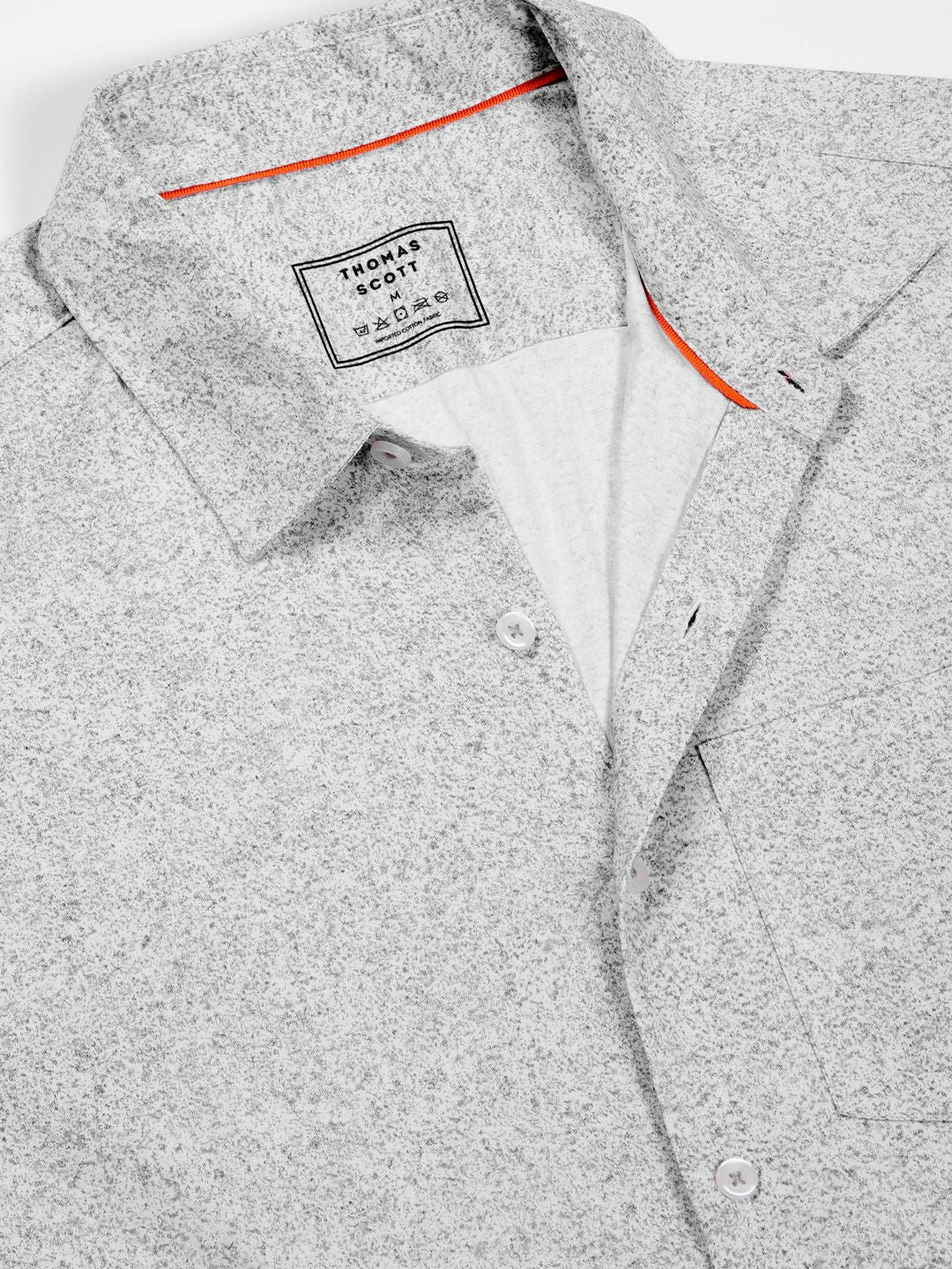 Thomas Scott Men Classic Slim Fit Spread Collar Abstract Printed Cotton Knitted Shirt