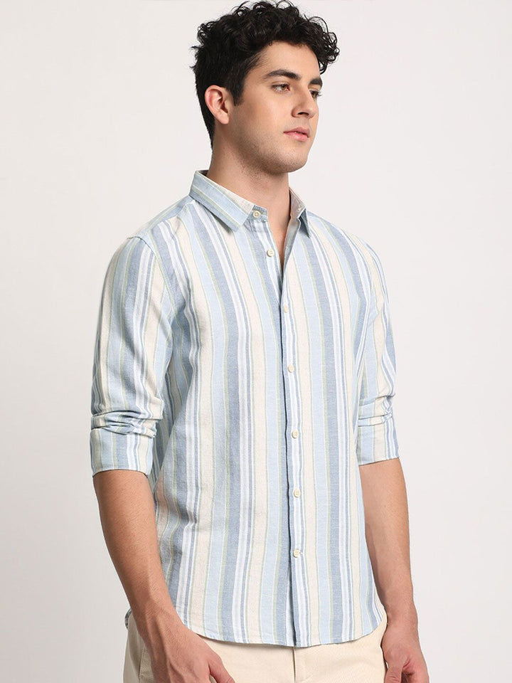 THE BEAR HOUSE Men Striped Slim Fit Spread Collar Casual Shirts