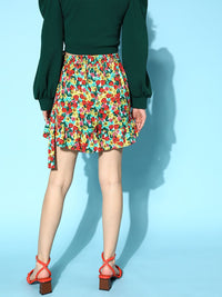 Berrylush  Gorgeous Red Floral Ruffled Skirt