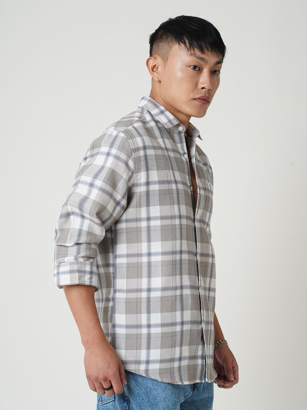 VASTRADO Men Classic Spread Collar Tartan Checked Cotton Slim Fit Casual Shirt