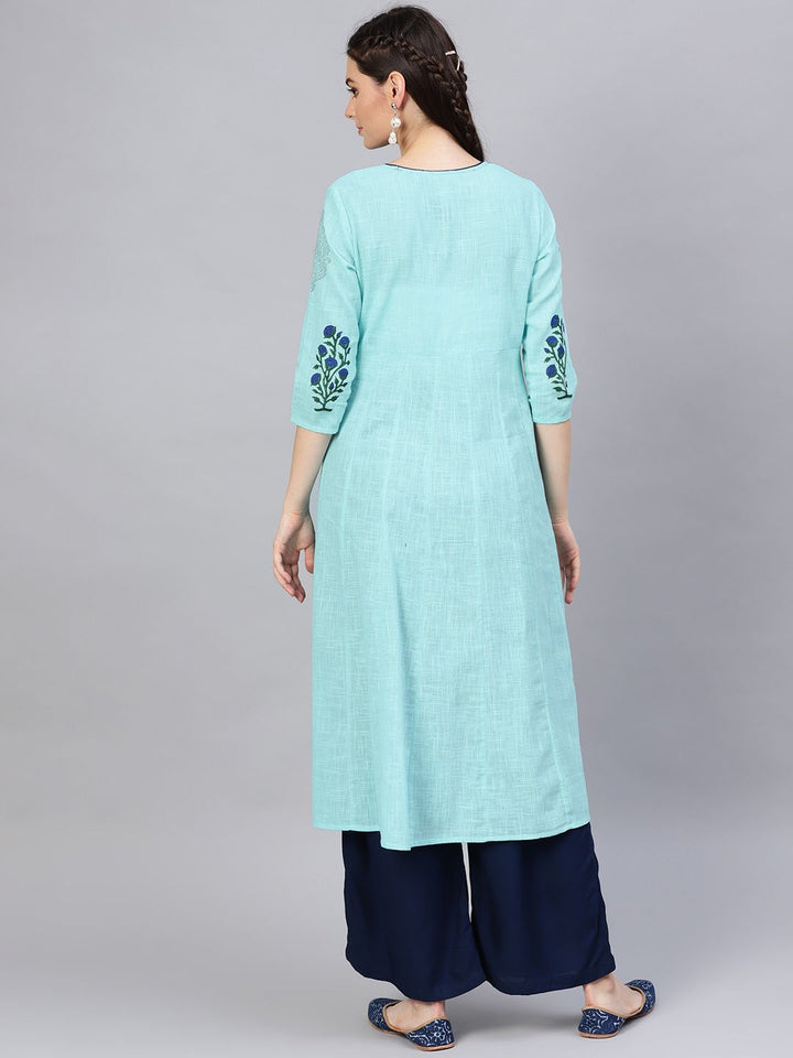 SOJANYA Women Blue Block Print Anarkali Kurta