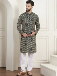 SOJANYA Kolar Mandarin Sulam Bunga Pure Cotton Kurta Lurus
