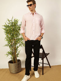 Thomas Scott Men Smart Spread Collar Vertical Striped Cotton Slim Fit Casual Shirt